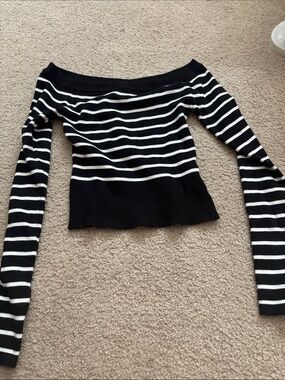 Black and White Off-Shoulder Striped Sweater